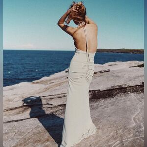 NEW Zara LONG Ruched Keyhole DRAPED HALTER Maxi DRESS Gown Size XS